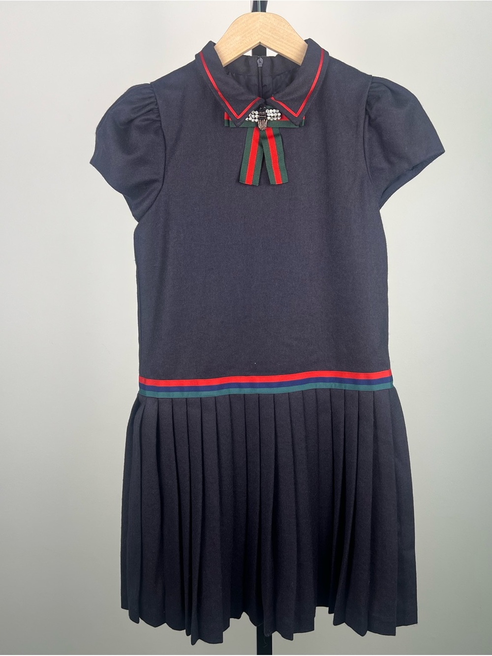 Piccola Speranza Pleated Dress, Navy, 10Y